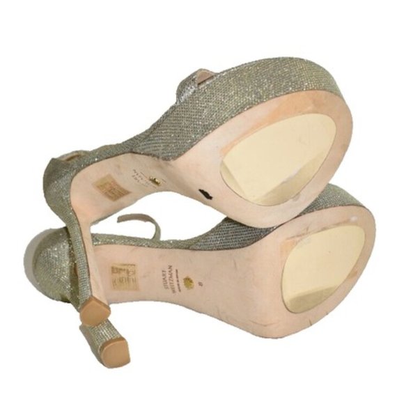 $575 STUART WEITZMAN Nudistcurve Hollywood LT GOLD Platform Sandals 8 (2) (PB14) - Picture 7 of 8